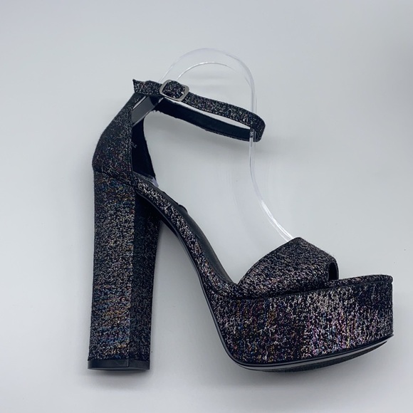 Steve Madden - Gonzo Black Glitter Block Heels Size 8.5 - Picture 5 of 15